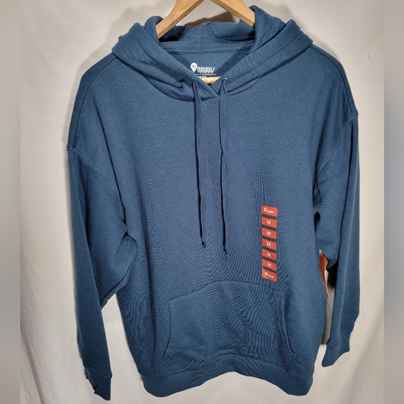 NWT MUUV medium tunic length oversized hoodie in a deep blue.  Unisex. - Picture 2 of 7